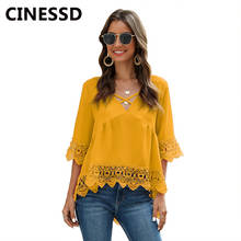 CINESSD-Blusa informal de gasa para verano, Camisa lisa con media manga y cuello de pico cruzado, para mujer, 2020 2024 - compra barato