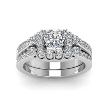 Conjunto de anéis românticos em forma de coração, joias femininas de luxo de zircônia 2 estilos de coração, acessórios para casamento e noivado 2024 - compre barato