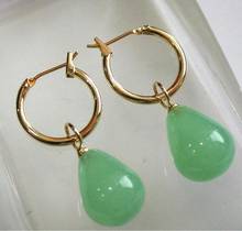 Fashion jewelry Free Shipping  simplest Jewelry golden metal+water drop light green 12*16mm Jades bread Earings 2024 - buy cheap