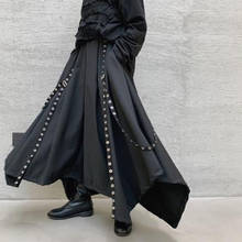 Men Ribbon Dark Black Wide Leg Pants Male Women Japan  Punk Gothic Harem Trousers Kimono Skirt Pants 2024 - buy cheap