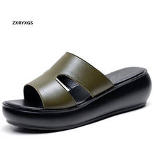 Zapatillas de exterior de verano para mujer, zapatos de cuero genuino completo, sandalias de plataforma con cuñas, sandalias informales, 2020 2024 - compra barato