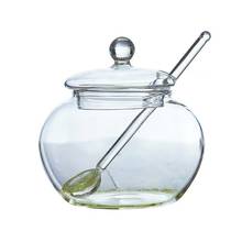 Pote de vidro para mel 250ml, com tampa e colher, açucareiro, bolas de doces, grãos de café, óculos, ferramentas de cozinha, cristal 2024 - compre barato