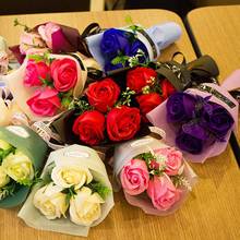 Buquê de rosas artificiais com 3 cabeças, suporte de mão, flor de sabão, presente para o dia das mães, decoração de casa 2024 - compre barato