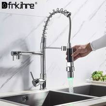 LED Light Spring Kitchen Faucet Chrome Dual Spout Deck Mounted Single Handle Pull Out Spary Hot Cold Kitchen Mixer Taps 2024 - buy cheap