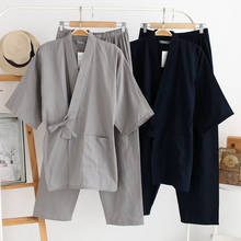 Conjunto de pijama tradicional japonés para hombre, ropa de dormir con bata de algodón, pantalones, Kimono, Haori, Yukata, estilo japonés 2024 - compra barato