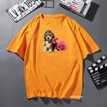 cute pug Dog love pink roses animal print t shirt women funny solid tshirt femme harajuku kawaii clothes female t-shirt 2024 - buy cheap