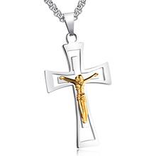 Cadena de eslabones de 60cm para hombre, collar con colgante de Jesús en forma de cruz con palabra grabada, joyería para hombres 2024 - compra barato