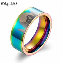 EdgLifU Titanium Stainless Steel Wolf Ring in Moonlight Night Forest Wolf Prairie Wolf Ring Jewelry for Man 2024 - buy cheap