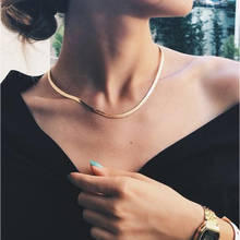 Moda ouro lâmina corrente no pescoço gargantilha colar feminino sexy plana cobra corrente jóias presente clavícula colar 2024 - compre barato