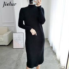 Jielur Knitted long Dress Thick Skinny 2021 New Winter All-match Autumn Loose Knit Sweater Solid Color Turtleneck Vestidos 2024 - buy cheap