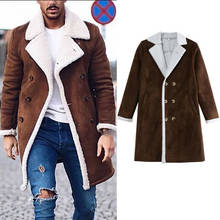 Мужской меховой флисовый Тренч, пальто, пальто с отворотом, теплая пушистая куртка, двубортное зимнее теплое пальто, верхняя одежда 2024 - купить недорого