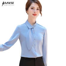 Gray Tie Shirt Women Professional Satin New Fashion Long Sleeve Formal Chiffon Temperament Ribbon Blouses Office Ladies Work Top 2024 - buy cheap