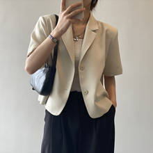 Blazer de manga curta feminino, blazer de cor sólida, nova moda coreana solta, jaqueta de verão 2021, 80158 2024 - compre barato