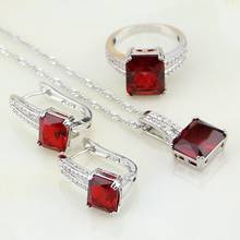 Natural Square Red Cubic Zirconia White CZ 925 Silver Bridal Jewelry Sets For Women Wedding Party Earring/Pendant/Necklace/Ring 2024 - buy cheap