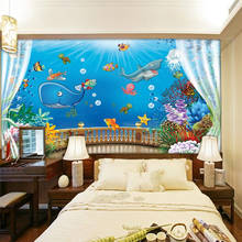 Papel de pared personalizado, mural de dibujos animados, mundo submarino, cortinas 3D, habitación de niños, habitación de niños 2024 - compra barato