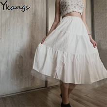 Милые длинные юбки для женщин, юбка-макси в Корейском стиле Харадзюку, белого, черного цвета, летние плиссированные юбки с высокой талией для подростков, 2021 2024 - купить недорого