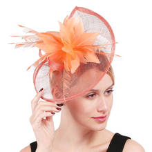 Coral Fancy Feather Sinamay Hats Wedding Fascinator Women With Hair Clips Headwear Charming Party Hair Accessories Headbands 2024 - buy cheap