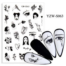 3D Stickers for Nails Self-adhesive Black Skull Flowers Nail Art Decorations Geometry Line Love Sticker Nail Foil Accessories 2024 - buy cheap