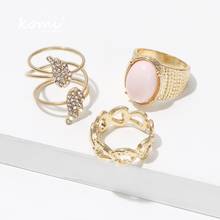 Komi estilo retro rosa pedra strass embutimento conjunto de 3 asas oco anel comum feminino terno do anel feminino k1106 2024 - compre barato