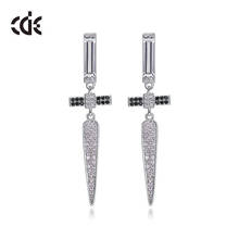 CDE High Quality Silver Color Earrings Cubic Zirconia Cross Drop Earrings for Women Girl Gift Fashion Jewelry 2024 - buy cheap