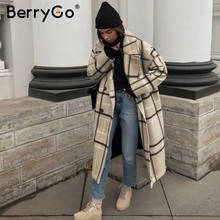 BerryGo, модное клетчатое твидовое длинное пальто для женщин, элегантное женское теплое длинное пальто на пуговицах с карманами, осенне-зимнее женское пальто 2024 - купить недорого
