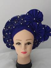 Fashion Women African Aotogele Headtie Aso Oke With Beads And Stones 2020 High Quality Lace Latest Women Head Tie 1piece/lot 2024 - buy cheap
