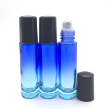 500pcs Empty Gradient Blue-clear Perfume Sample 10ml Glass Roller Bottle Thick Essential Oil Roll-On Containe Black Plastic Cap 2024 - buy cheap