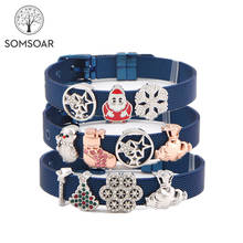 Somsoar Jewelry Christmas Slide Charm Bracelet Stainless Steel Blue Mesh Bracelet Bangles as Christmas's Day Gift 2024 - buy cheap