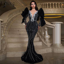 Dubai preto mangas compridas elegantes vestidos de noite pesado com miçangas com decote em v sereia formal vestido de baile 2020 longo feminino festa noite 2024 - compre barato