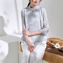 Ropa de estilo chino para mujer, Top Cheongsam, camisa tradicional china, Hanfu Blusa de algodón, Tops chinos para mujer 2021 2024 - compra barato