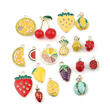 Doreen Box Mixed Fruit Charms Cherry Watermelon Tomatoes Gold Color Metal Enamel Pendants DIY Making Earrings Jewelry Gifts,5PCs 2024 - buy cheap