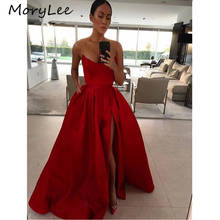 Sexy Red Evening Dresses Scoop Sleeveless A-Line Side Slit Floor Length Satin Evening Dress vestidos de fiesta de noche 2024 - buy cheap