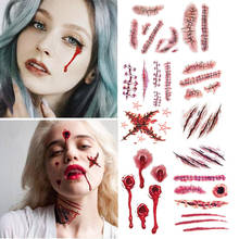 Tatuagens de cicatrizes zumbi para halloween, maquiagem falsa, decoração de halloween, ferida assustadora de ferida no sangue, adesivo de decoração com 3 peças 2024 - compre barato