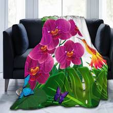 Flannel Blanket Floral Orchid Flowers Butterflies Soft Thin Fleece Blanket Bedspread Cover for Bed Sofa Home Decor Dropship 2024 - buy cheap