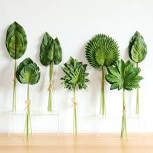 Artificial palm tree leaves plants fake pu green leaf for home wedding table floral decoration flowers 2024 - buy cheap