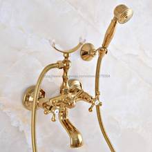 Bathtub Faucet Golden Wall Mounted Rain Shower Faucet Round Handheld 2 Handle Luxury Bathroom Mixer Tap Set Nna920 2024 - buy cheap