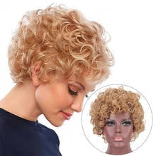 DIFEI-pelucas Afro rizadas cortas sintéticas con flequillo para mujeres negras, Cosplay, Rubio africano, Alta Temperatura 2024 - compra barato