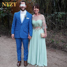 Nyzy m341 vestido de festa de casamento vestido de hóspedes vestidos formais chiffon alargamento 3/4 mangas bordado mãe do noivo da noiva vestidos 2024 - compre barato