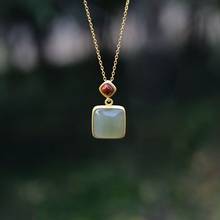 Natural Hetian Jade Green Jade Pendant S925 Sterling Silver Pendant Square Jade Necklace Simple Women Clavicle Chain Jewelry 2024 - buy cheap