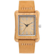 Wood Watch Men Hodinky Women Rectangle Case Creative Wooden Male Clock Bamboo Dial Minimalist Design Geneva Ladies Male Watches 2024 - buy cheap