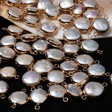 11x19MM 8Pcs Gold Copper Side Natural White Freshwater Pearl Baroque Flat Round Two Holes Charms Diy Jewelry Making Accessories 2024 - buy cheap