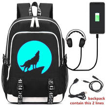 Moon Wolf светящийся школьный холщовый рюкзак студенческий подростковый Унисекс Ноутбук USB зарядный порт противокражный рюкзак дышащие книжные сумки 2024 - купить недорого