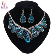 CYNTHIA Wedding Jewelry Sets Green Crystal Necklace Earrings Set Gifts for Women Dating Party Dresses Gold Color Accessories 2024 - buy cheap