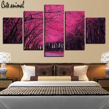 Pintura de diamante Modular, 5 piezas, árbol rojo, bosque, paisaje, mosaico, bordado de diamantes, venta, decoración para el hogar, Cuadrado completo 2024 - compra barato