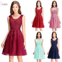 2019 Pink Short Prom Dresses Sexy V Neck Sleeveless Prom Gown Lace Applique vestidos de gala 2024 - buy cheap