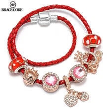 Pulsera de cadena de cuero para mujer y niño, brazalete con forma de corazón, oro rosa, cadena de cuero 2024 - compra barato