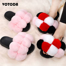 Women Fur Slippers Plush Pom Pom Slides Furry Faux Fur Flip Flops Rainbow Flat Home Slippers Fashion Luxury Party Female Shoes 2024 - buy cheap