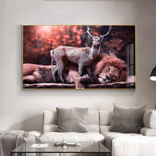 Top Canvas Art Paintings Modern Animals Wall Posters And Prints Lion and Deer Art Pictures For Living Room Cuadros Decoration 2024 - buy cheap