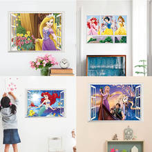 Adesivo de parede para quarto das crianças com desenho 3d, frozen, branca de neve, princesa, decoração de casa da disney, cinderela, bela aurora, decalques de parede, pôsteres de pvc 2024 - compre barato