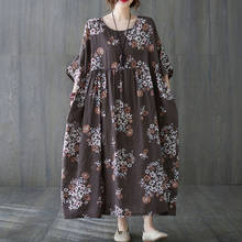 Vestido largo de lino y algodón con estampado Floral para mujer, Vestido Vintage de talla grande 4XL, 5XL, 6XL, manga corta 2024 - compra barato